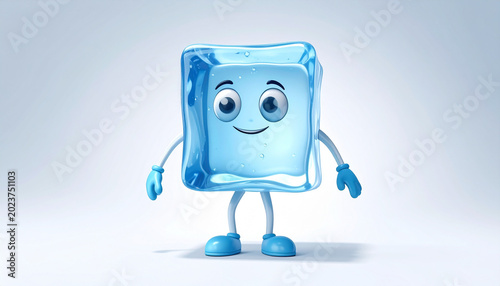 Cartoon ice cube character smiling