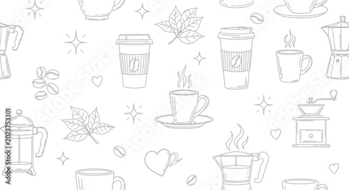 Cuadro en lienzo Coffee Shop Line Art Seamless Pattern Vector