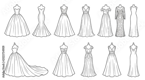 Photos Wedding Apparel and Formal Attire Line Icon Set with Mens Tuxedos Waistcoats Dre