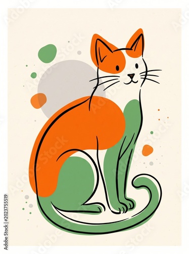 Abstract art of a cat featuring expressive shapes, colors, and modern artistic interpretation.