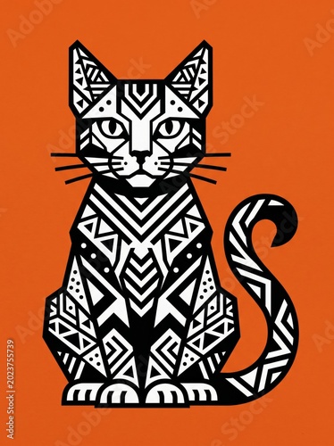Abstract art of a cat featuring expressive shapes, colors, and modern artistic interpretation.