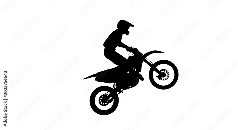 Obraz premium Motocross rider silhouette on a dirt bike isolated on white