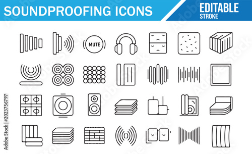 Noise Control Icon Pack with Acoustic Panels Sound Waves and Studio Foam Symbols
