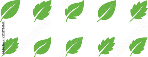 Collection of green leaf icons in various shapes