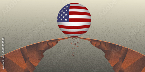 Tableau sur toile United States on the Brink of Economic Crisis and Political Division US Conceptu