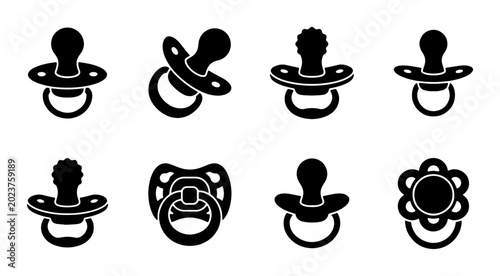 Obraz na płótnie Baby Pacifier Icons Set, Soothing Dummy Symbols, Infant Soother Graphics, Newbor