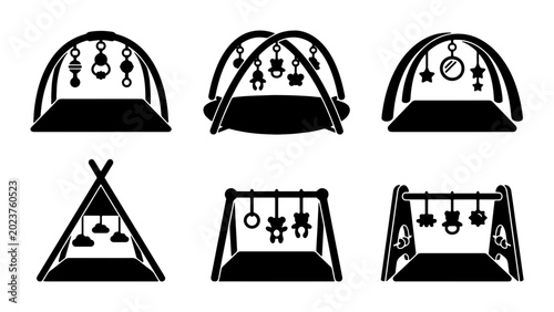 Foto Baby Play Gym Icons, Activity Center Silhouettes, Infant Tummy Time Mats, Toddle