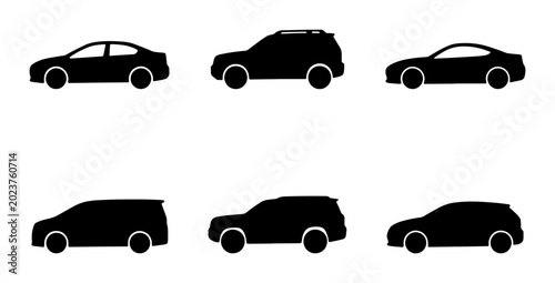 Obraz na płótnie Six Black Car Silhouettes, Diverse Vehicle Types Collection, Automotive Icons fo