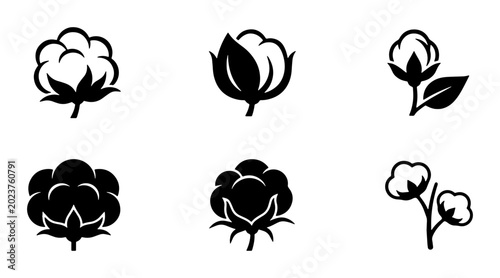 Tableau sur toile Cotton Plant Icons, Organic Fiber Symbols, Natural Material Graphics, Textile El
