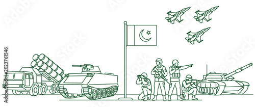 Bild auf Leinwand Pakistan military icon set. outline style armed forces defense.