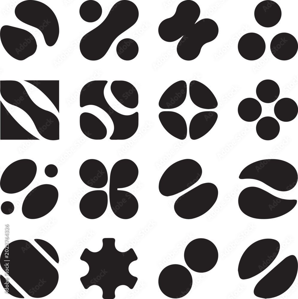 Fototapeta premium Black floral pattern with five petal flowers and leaves isolated on white background black flowers