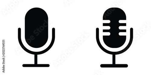 Bild auf Leinwand Two black silhouette of microphones on a white background, one a classic studio