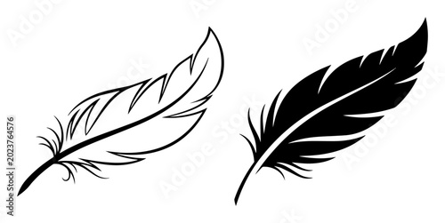 Quadro su tela bird feather line art and silhouette set vector black shape