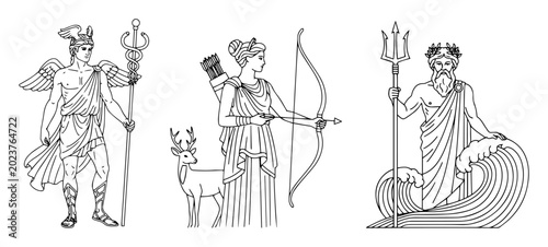 Foto greek gods line art set vector black shape