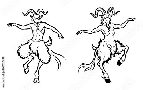 Tablou pe pânză male and female faun satyr sketch vector black shape