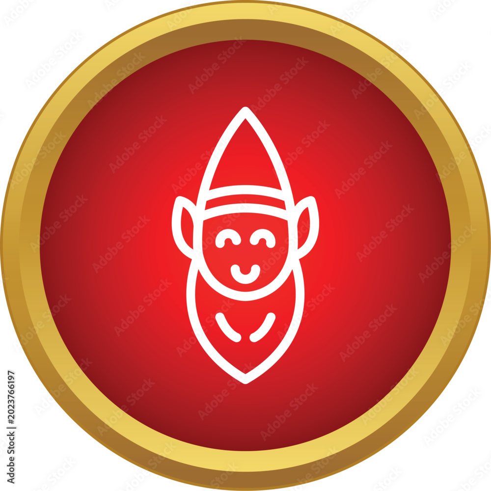 Obraz premium Smiling dwarf character with a beard and hat on a red and gold background