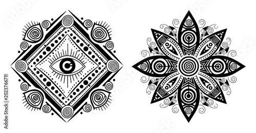 Bild auf Leinwand mystical mandalas with all seeing eye vector set