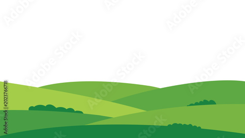Foto Green hills and bushes on transparent background for design, flat vector landsca