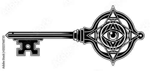 Bild auf Leinwand mystical key with all seeing eye vector illustration