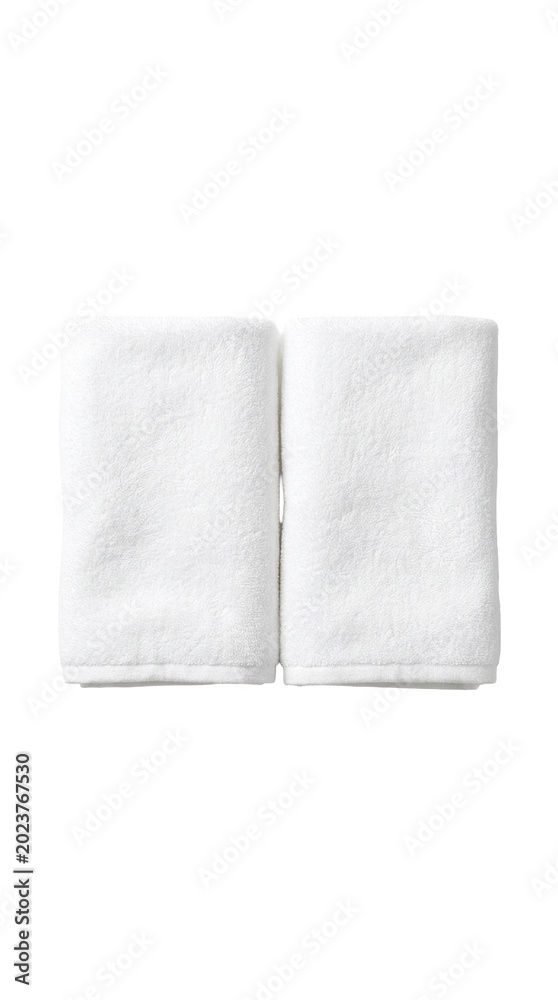 Fototapeta premium Pair of white folded towels isolated on transparent background, ready for design use on t-shirts, clipart, stickers, print-on-demand products, and sublimation projects.