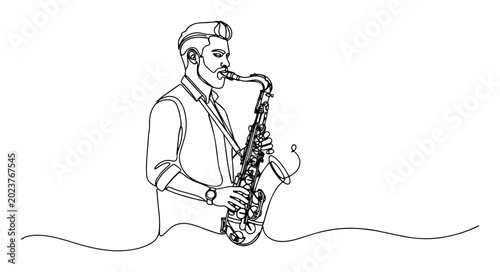 Canvas Print man playing saxophone continuous one line drawing jazz music