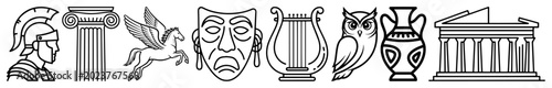 Foto ancient greece mythology and culture icon set line art vector