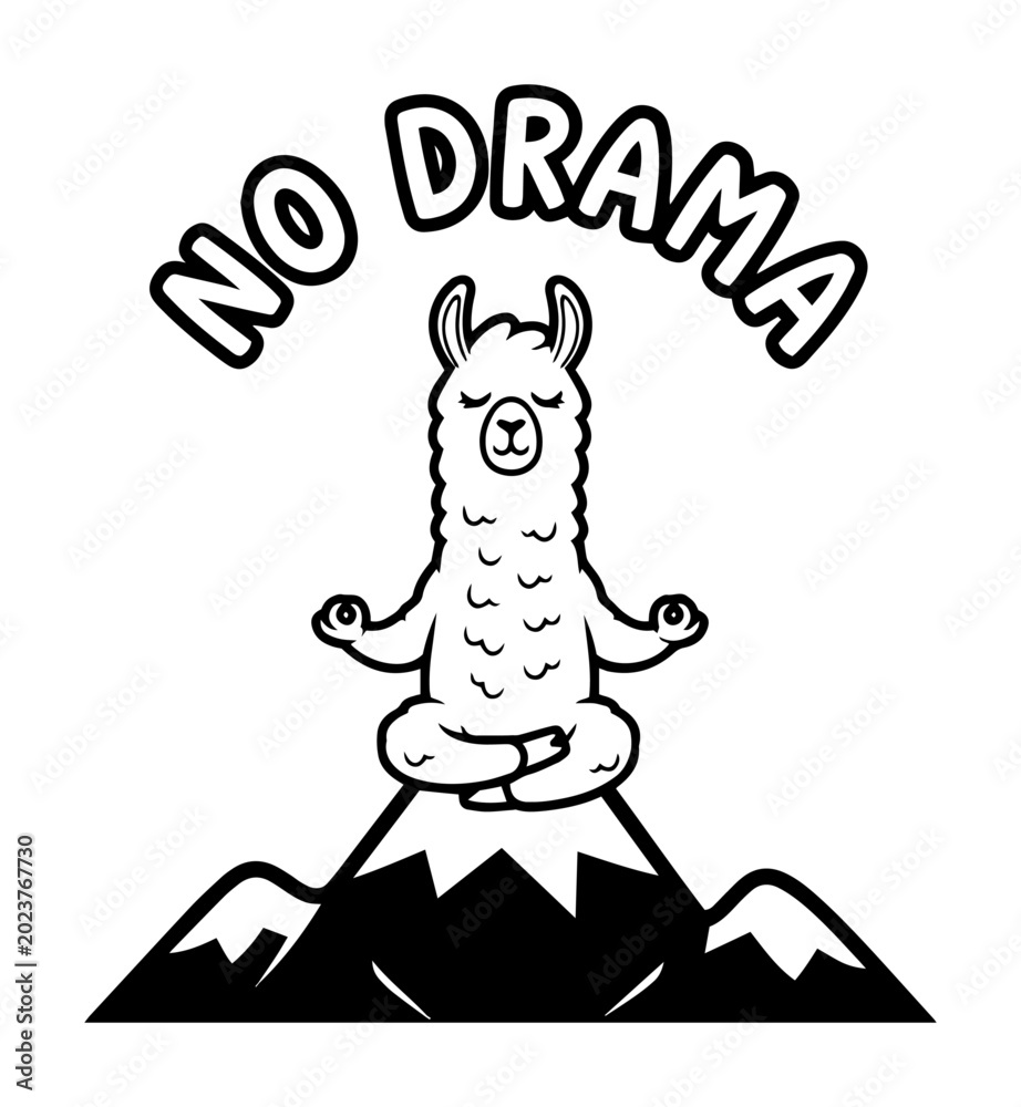 Fototapeta premium no drama llama meditating on a mountain funny cartoon vector