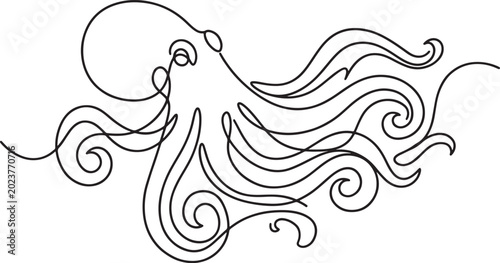 Tableau sur toile Line art illustration of an octopus with flowing tentacles