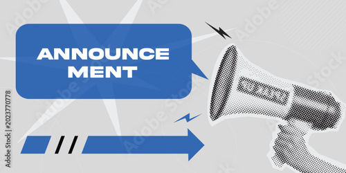 Announcement graphic featuring megaphone icon with blue speech bubble for marketing communications.