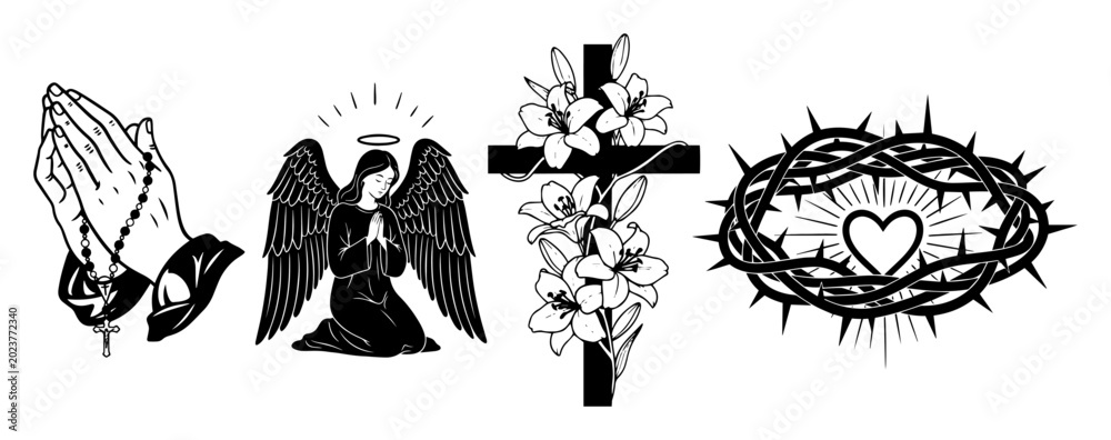 Fototapeta premium christian religious symbols set vector illustration