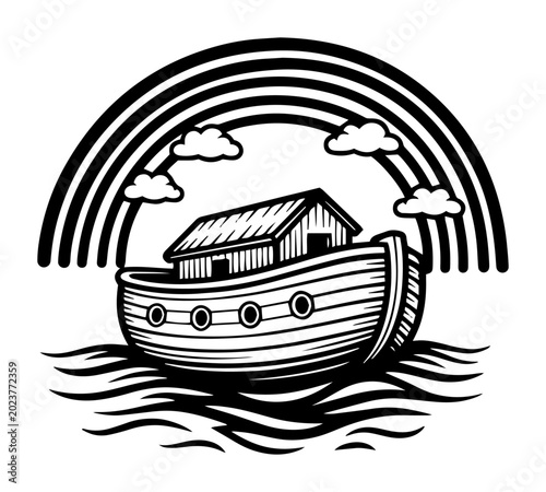 Obraz na płótnie noahs ark with rainbow on the sea vector