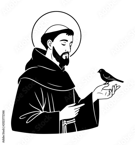 Foto saint francis of assisi with bird vector illustration
