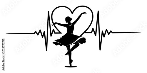 Bild auf Leinwand ballerina dancer heartbeat heart silhouette vector