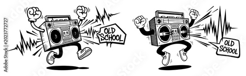 Foto old school boombox cartoon character dancing vector