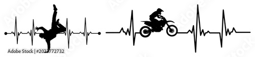 Foto breakdance and motocross heartbeat lifeline set vector