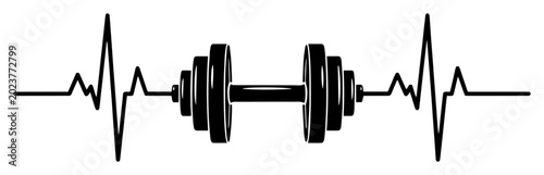 heartbeat line barbell weight fitness minimal vector illustration