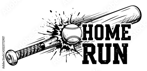Vászonkép baseball bat hitting ball home run grunge vector
