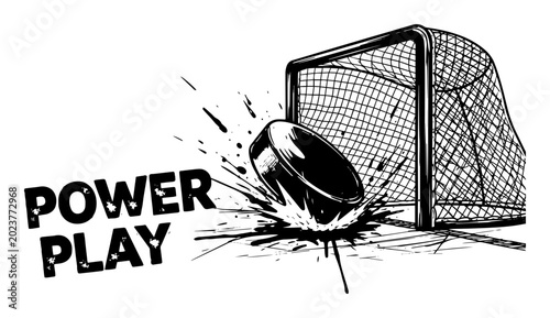 power play hockey puck goal sketch vector illustration