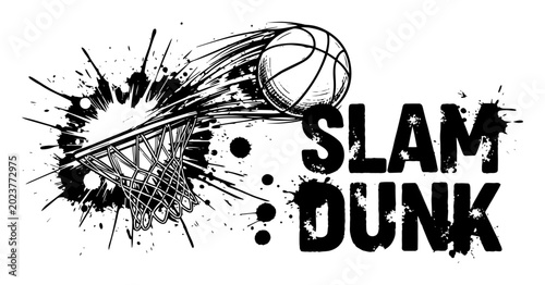 Obraz na płótnie slam dunk basketball shot grunge sketch vector illustration