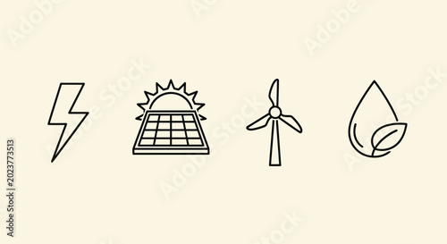 Energy sources icons solar wind water lightning