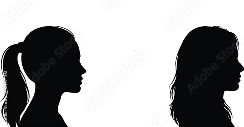 Konstfotografi Black silhouette illustration of two female head profiles facing each other, hig