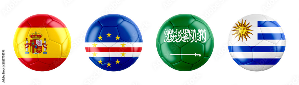 Fototapeta premium World Cup 2026 GROUP H teams ball flags. 3d illustration.