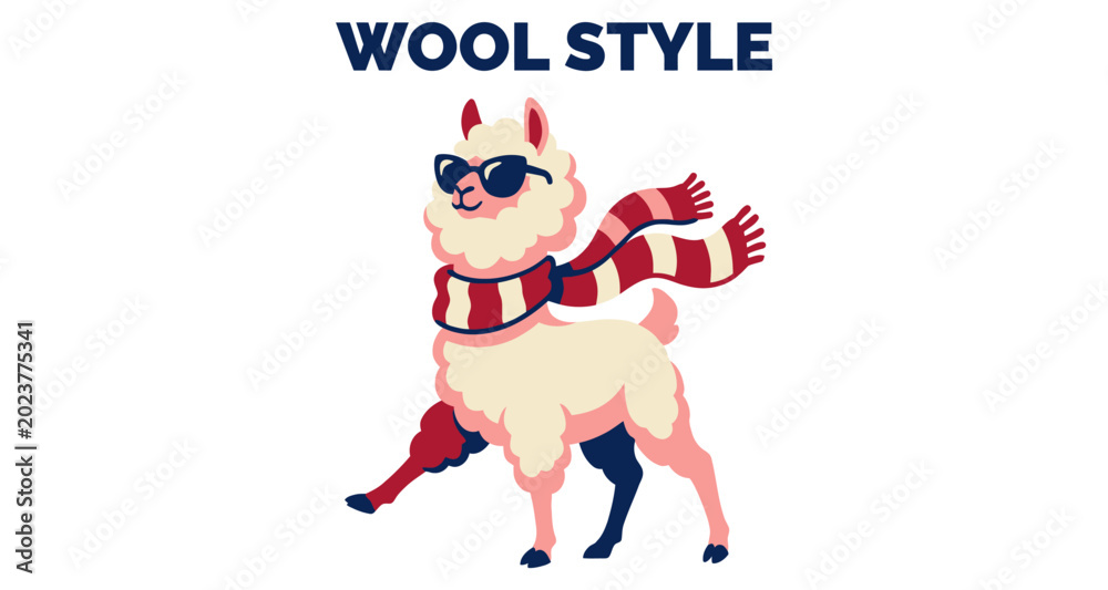 Fototapeta premium Llama in Sunglasses and Scarf Dancing During Winter Season Vector Silhouette