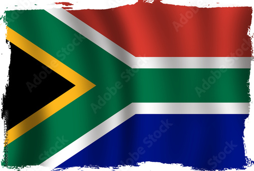 Fotografie Grunge Style South African Flag on Black Background