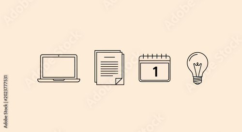 Essential office tools icons on beige background