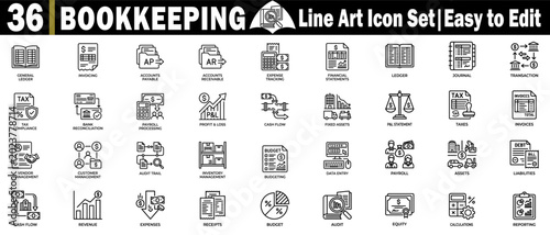Bild auf Leinwand Bookkeeping line art icon set