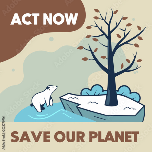Φωτογραφία Polar bear on melting ice floe: act now and save our planet from climate change