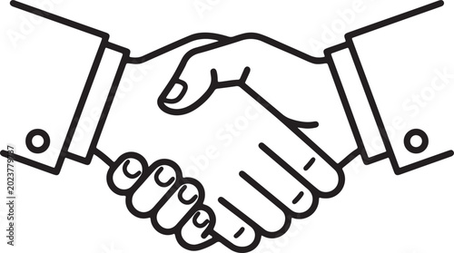 Bild auf Leinwand Black and white line of two hands shaking in agreement also transparent backgrou