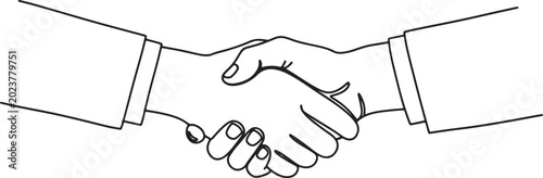 Black and white line of two hands shaking in agreement also transparent background, shaking hands handshake