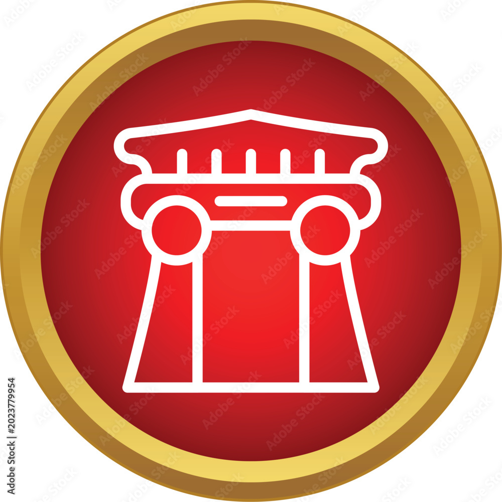 Fototapeta premium Column capital silhouette illustrating historical architecture within a red circle